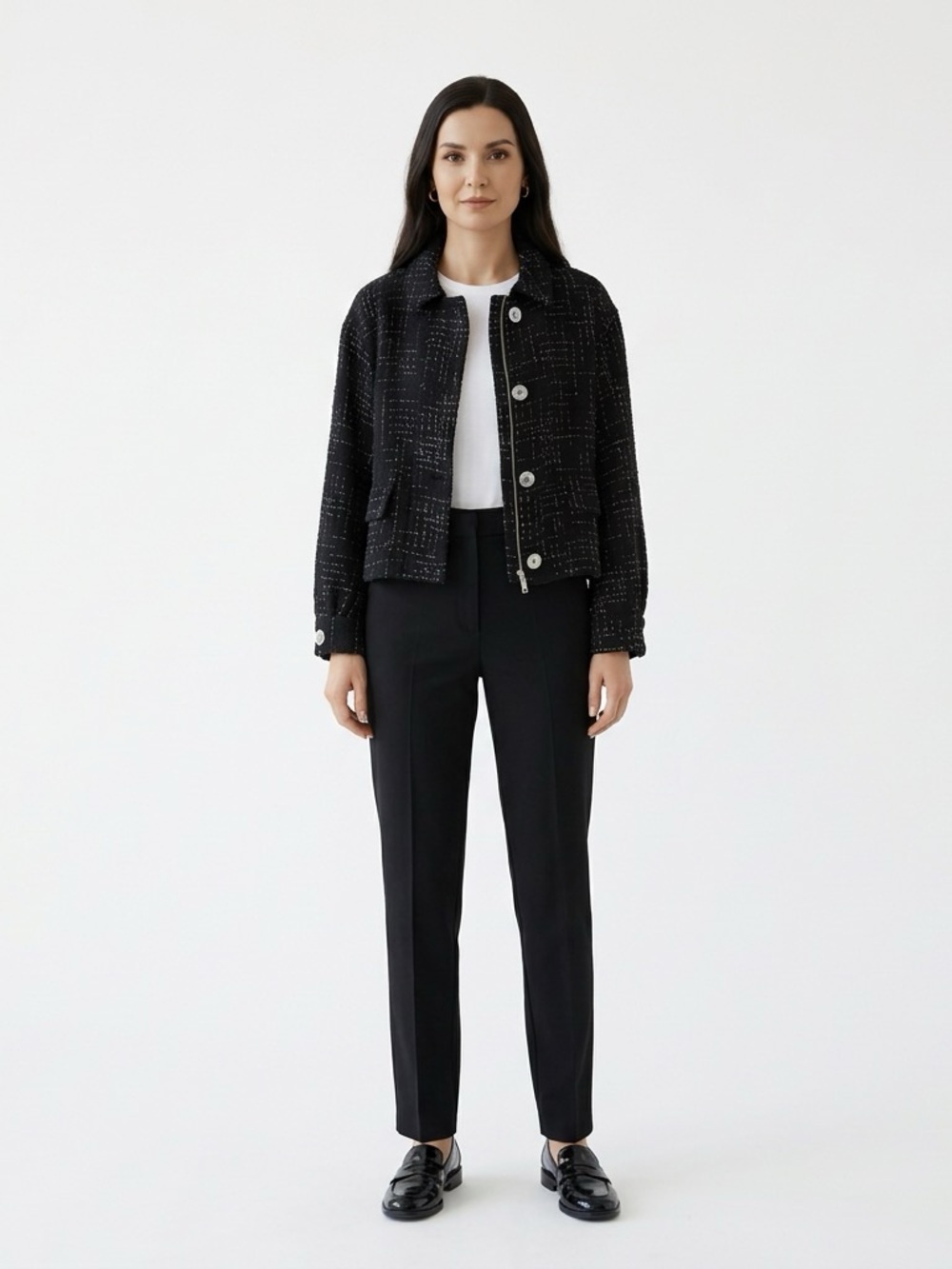 Zara Black Tweed Cropped Jacket
